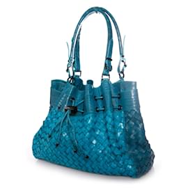 Burberry-Burberry, bolsa de couro turquesa com estampa de crocodilo em relevo.-Azul