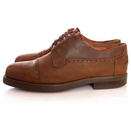 Autre Marque-Johnston & Murphy, Brown leather cap toe lace-up Derbys in size 9.5/42.5.-Brown