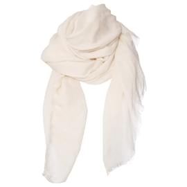 Autre Marque-Sue & Kashmiere, white cashmere scarf with raw fringes.-White