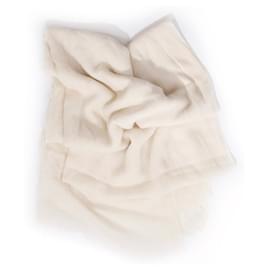 Autre Marque-Sue & Kashmiere, white cashmere scarf with raw fringes.-White
