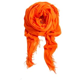 Faliero Sarti-Faliero Sarti, Echarpe cachemire orange à franges.-Orange
