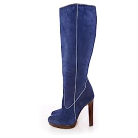 Dsquared2-Dsquared2, Blue suede boot with wood lacquered platform in size 39.-Blue