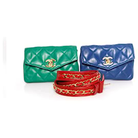 Chanel-Chanel, Leather belt bag in red/Blue/green with gold hardware.-Multiple colors