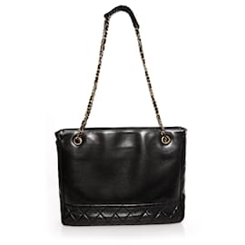 Chanel-Chanel, Vintage black quilted calf leather shopper/shoulderbag with gold hardware.-Black