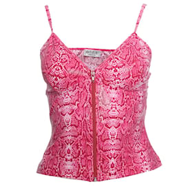 Autre Marque-Anti-flirt, top rosa lucido elasticizzato con stampa serpente con cerniera sul davanti nella taglia S.-Rosa