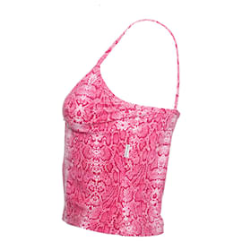 Autre Marque-Anti-flirt, top rosa lucido elasticizzato con stampa serpente con cerniera sul davanti nella taglia S.-Rosa