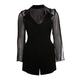 Rena Lange, Schwarze, halbtransparente Blazerjacke. Schwarz