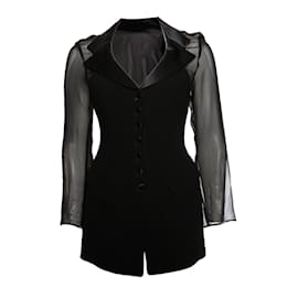 Rena Lange-Rena Lange, Black semi-transparent blazer jacket.-Black