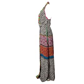 Etro-ETRO, Vestido patchwork de seda multicolor sin mangas con estampado de flores en la talla IT42/S.-Multicolor