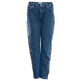 Calvin Klein, Vaqueros azules con ribete con logo. Azul
