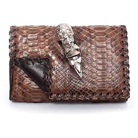 Autre Marque Maison Du Posh, Braune Python-Clutch Braun