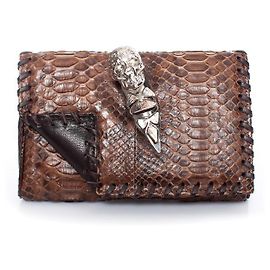 Autre Marque Maison Du Posh, pochette en python marron Marron