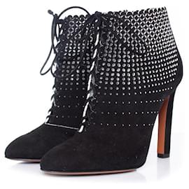 Alaïa-Alaia, Black suede laser-cut boots-Black