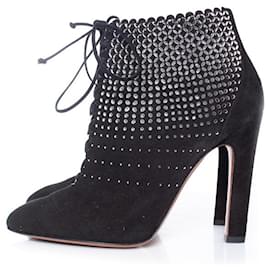 Alaïa-Alaia, Black suede laser-cut boots-Black
