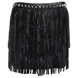 Philipp Plein-Philipp Plein, leather fringe mini skirt-Black