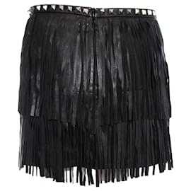 Philipp Plein-Philipp Plein, minifalda de cuero con flecos-Negro