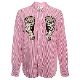 ZOE KARSSEN, camicia a righe con pantere Rosso