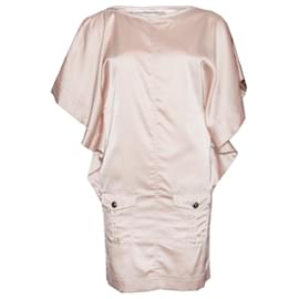 Autre Marque-Luxusmüll, Nudefarbenes glänzendes Kleid in Größe S mit kurzen offenen Ärmeln.-Pink