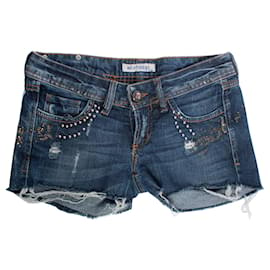 Autre Marque-Ross e Disera, shorts jeans com tachas e pedras douradas brilhantes no tamanho 25/XS.-Azul