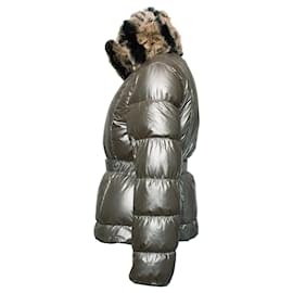 Autre Marque-HETREGO, Silver colored puffer coat with fur collar in size IT44/M.-Silvery
