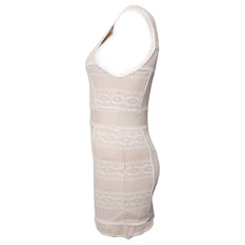 Magali Pascal-Magali Pascal, Vestido blanco perforado con lencero color piel en talla S.-Blanco