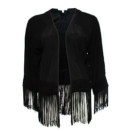 Autre Marque Les Petites…, schwarze halbtransparente Seidenjacke mit Fransen in Größe S. Schwarz