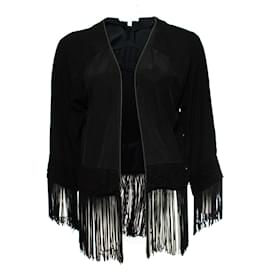 Autre Marque-Les Petites…, veste en soie semi-transparente noire à franges en taille S.-Noir
