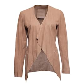 Autre Marque-Raw+ Femme, veste en cuir de chèvre marron avec 2 poches latérales en taille FR40/M.-Marron