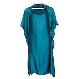 Autre Marque-Klavers van Engelen, Turquoise silk dress.-Blue