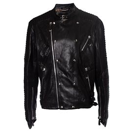 Philipp Plein, Leather zip biker jacket Black
