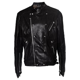 Philipp Plein-Philipp Plein, Leather zip biker jacket-Black