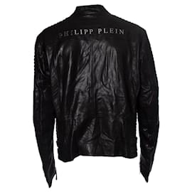 Philipp Plein-Philipp Plein, Leather zip biker jacket-Black