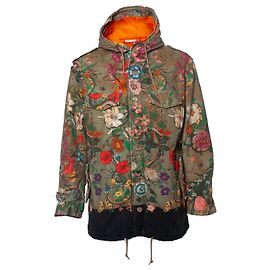 Gucci, Parka acolchada con estampado de serpiente Flora Verde