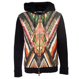 balmain, Giacca con zip e cappuccio con stampa grafica Multicolore