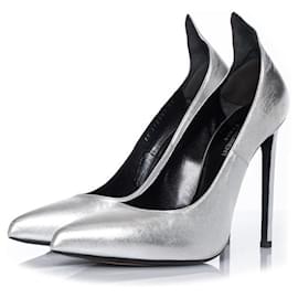 Saint Laurent-SAINT LAURENT, Heel tab Paris pump-Silvery