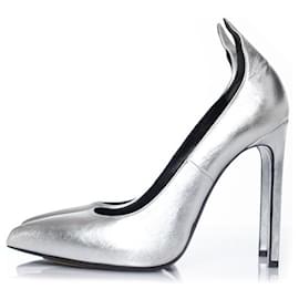 Saint Laurent-SAINT LAURENT, Heel tab Paris pump-Silvery