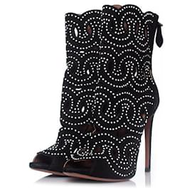 Alaïa-Alaia, botas de camurça com recortes-Preto