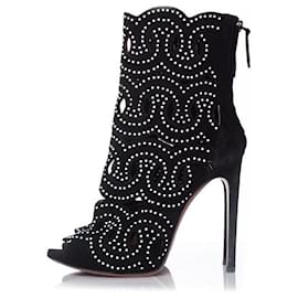 Alaïa-Alaia, cutout studded suede boots-Black