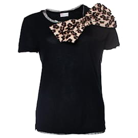 Red Valentino-Red valentino, Black tshirt with leopard bow-Black