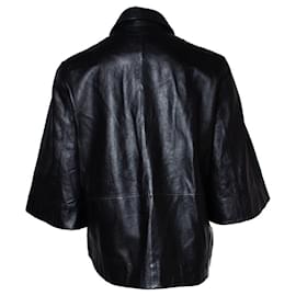 Ganni-GANNI, leather short sleeve shirt-Black