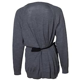 Prada-Prada, grey wool cardigan with ribbon-Grey