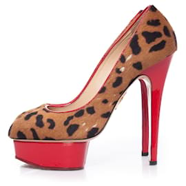 Charlotte Olympia-Charlotte Olympia, Leopard Print pony skin Polly pumps.-Brown