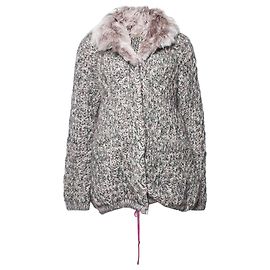 Ermanno Scervino Ermanno Scervin, Graue Strickjacke mit Pelzkragen. Grau
