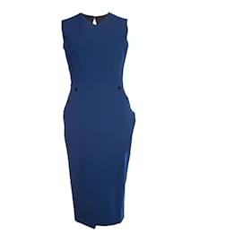 Victoria Beckham-VICTORIA BECKHAM, Blue crepe dress with buttons.-Blue