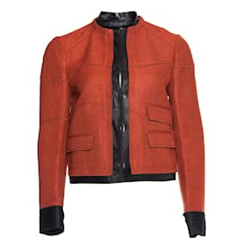 Proenza Schouler-Proenza Schouler, Veste en tweed bordée de cuir.-Orange