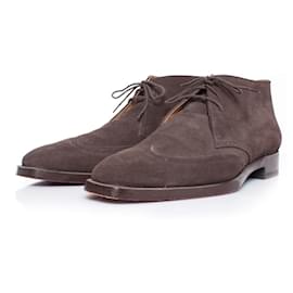 Autre Marque-Cesare Firrao, brown suede lace-up derby broque’s.-Brown