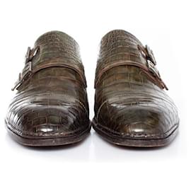 Santoni-Santoni, sapatos em couro de crocodilo verde oliva-Verde