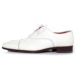 Santoni-Santoni, Derby de crocodilo com cadarço em branco-Branco