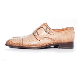 Santoni-Santoni, Double monk strap shoe in brown alligator-Brown