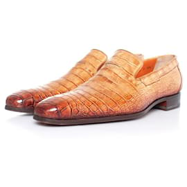 Santoni-Santoni, alligator leather loafers-Brown